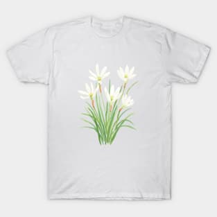 white rain lily watercolor flowers T-Shirt